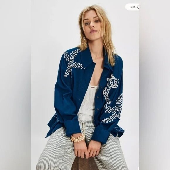 Free People Tops - Free People We The Free Tidal Stitch Shirt Womens S Fisherman Sardine Nautical